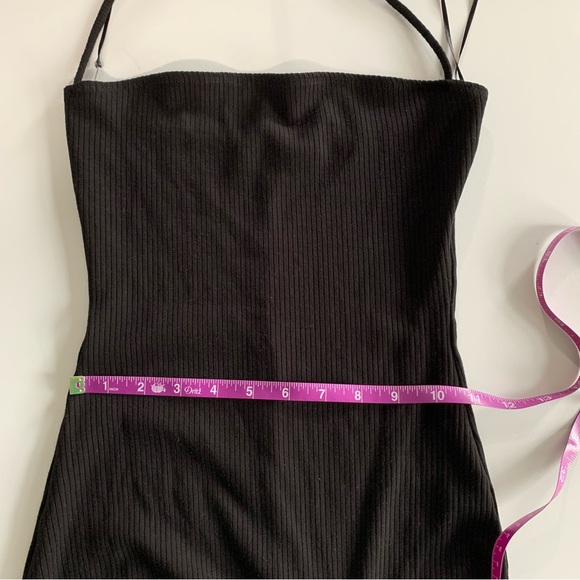 Reformation Hilo Knit Halter Tie Neck Midi Slit Cut Black Rib Faux Wrap Dress XS - Picture 13 of 14